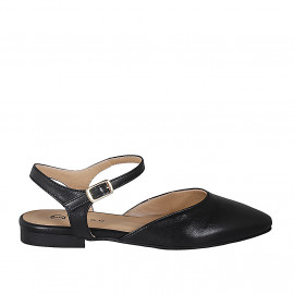 Woman's slingback pump in black leather with strap heel 1 - Available sizes:  32, 33, 35, 43, 44, 45