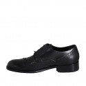 Men's laced derby shoe in black leather with Brogue pattern - Available sizes:  36, 37, 38, 46, 47, 48, 49, 50, 51, 52