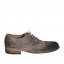 Men's laced derby shoe with Brogue decorations in taupe velour suede - Available sizes:  36, 37, 38, 46, 47, 48, 49, 50, 51, 52