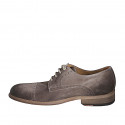 Men's laced derby shoe with Brogue decorations in taupe velour suede - Available sizes:  36, 37, 38, 46, 47, 48, 49, 50, 51, 52