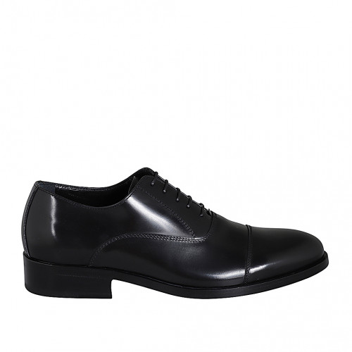 Zapato Oxford con cordones y puntera para hombre en piel cepillada negra - Tallas disponibles:  36, 37, 38, 46, 47, 48, 49, 50, 51, 52