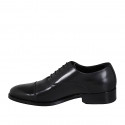 Men's laced Oxford shoe in black brush-off leather with captoe - Available sizes:  36, 37, 38, 46, 47, 48, 49, 50, 51, 52