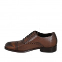 Men's laced Oxford shoe with Brogue captoe in cognac brown leather - Available sizes:  36, 37, 38, 46, 47, 48, 49, 50, 51, 52