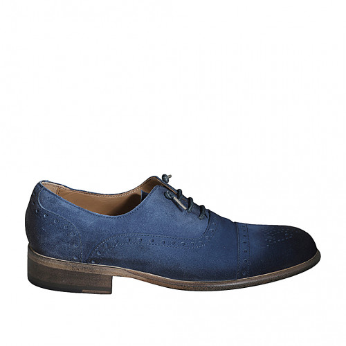 Chaussure derby à lacets avec bout Brogue pour hommes en daim velour bleu clair - Pointures disponibles:  36, 37, 38, 46, 47, 48, 49, 50, 51, 52