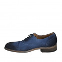 Men's laced derby shoe with Brogue decorations in blue velour suede - Available sizes:  37, 38, 46, 47, 48, 49, 50, 51, 52