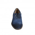 Men's laced derby shoe with Brogue decorations in blue velour suede - Available sizes:  37, 38, 46, 47, 48, 49, 50, 51, 52