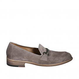 Men's loafer with accessory in taupe suede - Available sizes:  36, 37, 38, 46, 47, 48, 49, 50, 51, 52