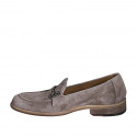 Men's loafer with accessory in taupe suede - Available sizes:  36, 37, 38, 46, 47, 48, 49, 50, 51, 52