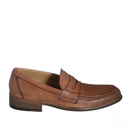 Man's elegant loafer in cognac brown leather - Available sizes:  37, 38, 46, 47, 48, 49, 50, 51, 52