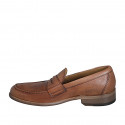 Man's elegant loafer in cognac brown leather - Available sizes:  36, 37, 38, 46, 47, 48, 49, 50, 51, 52