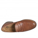 Man's elegant loafer in cognac brown leather - Available sizes:  36, 37, 38, 46, 47, 48, 49, 50, 51, 52