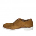 Laced men's sports shoe with captoe in cognac brown suede - Available sizes:  36, 37, 38, 46, 47, 48, 49, 50, 51