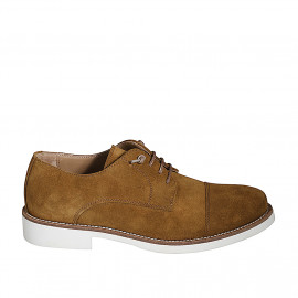 Zapato deportivo con cordones y puntera en gamuza color cognac - Tallas disponibles:  36, 37, 38, 46, 47, 48, 49, 50, 51