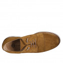 Laced men's sports shoe with captoe in cognac brown suede - Available sizes:  36, 37, 38, 46, 47, 48, 49, 50, 51