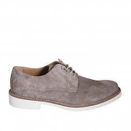 Laced men's casual shoe in taupe suede - Available sizes:  36, 37, 38, 46, 47, 48, 49, 50, 51