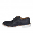 Laced men's casual shoe in dark blue denim fabric - Available sizes:  36, 37, 38, 46, 47, 48, 49, 50, 51