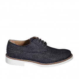 Scarpa derby stringata da uomo in camoscio color blu effetto jeans - Misure disponibili: 36, 37, 38, 46, 47, 48, 49, 50, 51