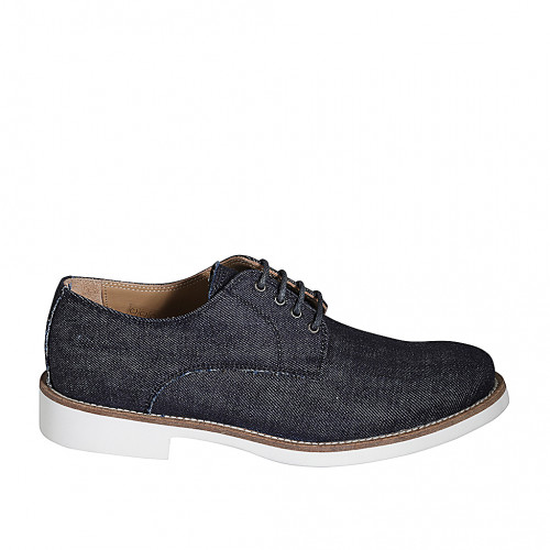 Laced men's casual shoe in dark blue...