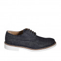 Laced men's casual shoe in dark blue denim fabric - Available sizes:  36, 37, 38, 46, 47, 48, 49, 50, 51