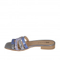 Woman's mules in silver, blue and wisteria laminated leather heel 2 - Available sizes:  32, 33, 34, 35, 42, 43, 44, 45, 46