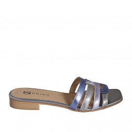 Sabot da donna in pelle laminata argento, blu e glicine tacco 2 - Misure disponibili: 32, 33, 34, 35, 42, 43, 44, 45, 46