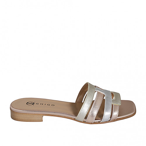 Woman's mules in platinum, silver and copper laminated leather heel 2 - Available sizes:  32, 33, 34, 35, 42, 43, 44, 45, 46