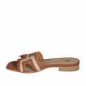 Woman's mule in cognac brown leather and beige raffia heel 2 - Available sizes:  33, 34, 35, 42, 43, 44, 45, 46