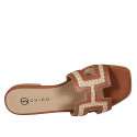 Sabot da donna in pelle color cuoio e rafia beige tacco 2 - Misure disponibili: 33, 34, 35, 42, 43, 44, 45, 46