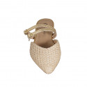 Woman's mule with closed toe in beige raffia and golden laminated leather with straps heel 2 - Available sizes:  32, 33, 34, 35, 42, 43, 44, 45, 46