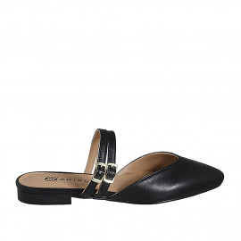 Woman's mule with closed toe in black leather with straps heel 2 - Available sizes:  32, 33, 34, 35, 42, 43, 44, 45