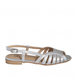 Woman's sandal in silver laminated leather heel 2 - Available sizes:  32, 33, 35, 42, 43, 44, 46