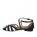 Woman's open shoe with crossed strap in black and white leather heel 2 - Available sizes:  33, 34, 35, 42, 43, 44, 45, 46