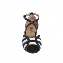 Woman's open shoe with crossed strap in black and white leather heel 2 - Available sizes:  33, 34, 35, 42, 43, 44, 45, 46