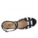 Woman's open shoe with crossed strap in black and white leather heel 2 - Available sizes:  33, 34, 35, 42, 43, 44, 45, 46