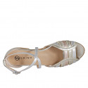 Woman's open shoe with crossed strap in platinum, silver and copper laminated leather heel 2 - Available sizes:  33, 34, 35, 42, 43, 44, 45, 46