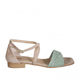 Woman's open shoe with strap in beige and green suede heel 2 - Available sizes:  32, 33, 34, 35, 42, 43, 44, 45