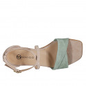 Woman's open shoe with strap in beige and green suede heel 2 - Available sizes:  32, 33, 34, 35, 42, 43, 44, 45, 46