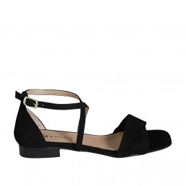 Woman's open shoe with strap in black suede heel 2 - Available sizes:  32, 34, 35, 42, 43, 44, 45