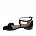 Woman's open shoe with strap in black suede heel 2 - Available sizes:  32, 33, 34, 35, 42, 43, 44, 45, 46