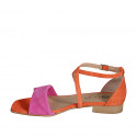 Woman's open shoe with strap in orange and fuchsia suede heel 2 - Available sizes:  32, 33, 34, 35, 42, 43, 44, 45, 46