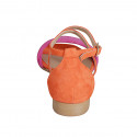 Woman's open shoe with strap in orange and fuchsia suede heel 2 - Available sizes:  32, 33, 34, 35, 42, 43, 44, 45, 46