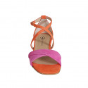 Woman's open shoe with strap in orange and fuchsia suede heel 2 - Available sizes:  32, 33, 34, 35, 42, 43, 44, 45, 46