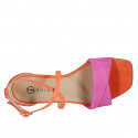 Woman's open shoe with strap in orange and fuchsia suede heel 2 - Available sizes:  32, 33, 34, 35, 42, 43, 44, 45, 46