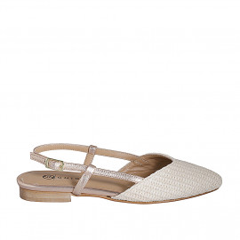 Woman's slingback shoe in cream-colored raffia and copper laminated leather heel 2 - Available sizes:  32, 33, 35, 42, 43, 44, 46