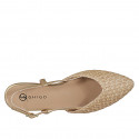 Decolté aperta sul tallone in rafia color beige e pelle laminata oro tacco 2 - Misure disponibili: 32, 33, 34, 35, 42, 43, 44, 45, 46