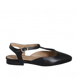 Woman's slingback shoe in black leather with T-strap heel 2 - Available sizes:  32, 34, 35, 42, 43, 44, 45