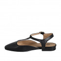 Zapato destalonado para mujer en piel negra con cinturon en T tacon 2 - Tallas disponibles:  32, 33, 34, 35, 42, 43, 44, 45, 46