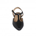 Woman's slingback shoe in black leather with T-strap heel 2 - Available sizes:  32, 33, 34, 35, 42, 43, 44, 45, 46