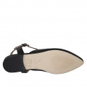 Zapato destalonado para mujer en piel negra con cinturon en T tacon 2 - Tallas disponibles:  32, 33, 34, 35, 42, 43, 44, 45, 46