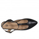 Woman's slingback shoe in black leather with T-strap heel 2 - Available sizes:  32, 33, 34, 35, 42, 43, 44, 45, 46